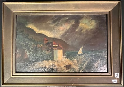 Oil on Board Coastal Stormy Scene, c1900