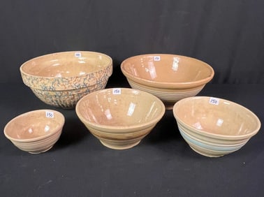 Group of Spongeware Mixing Bowls and More, c1800s