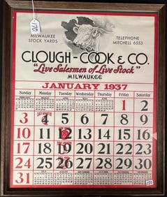 Clough-Cook & Co. 1937 Calendar for the Milwaukee Stock Yards