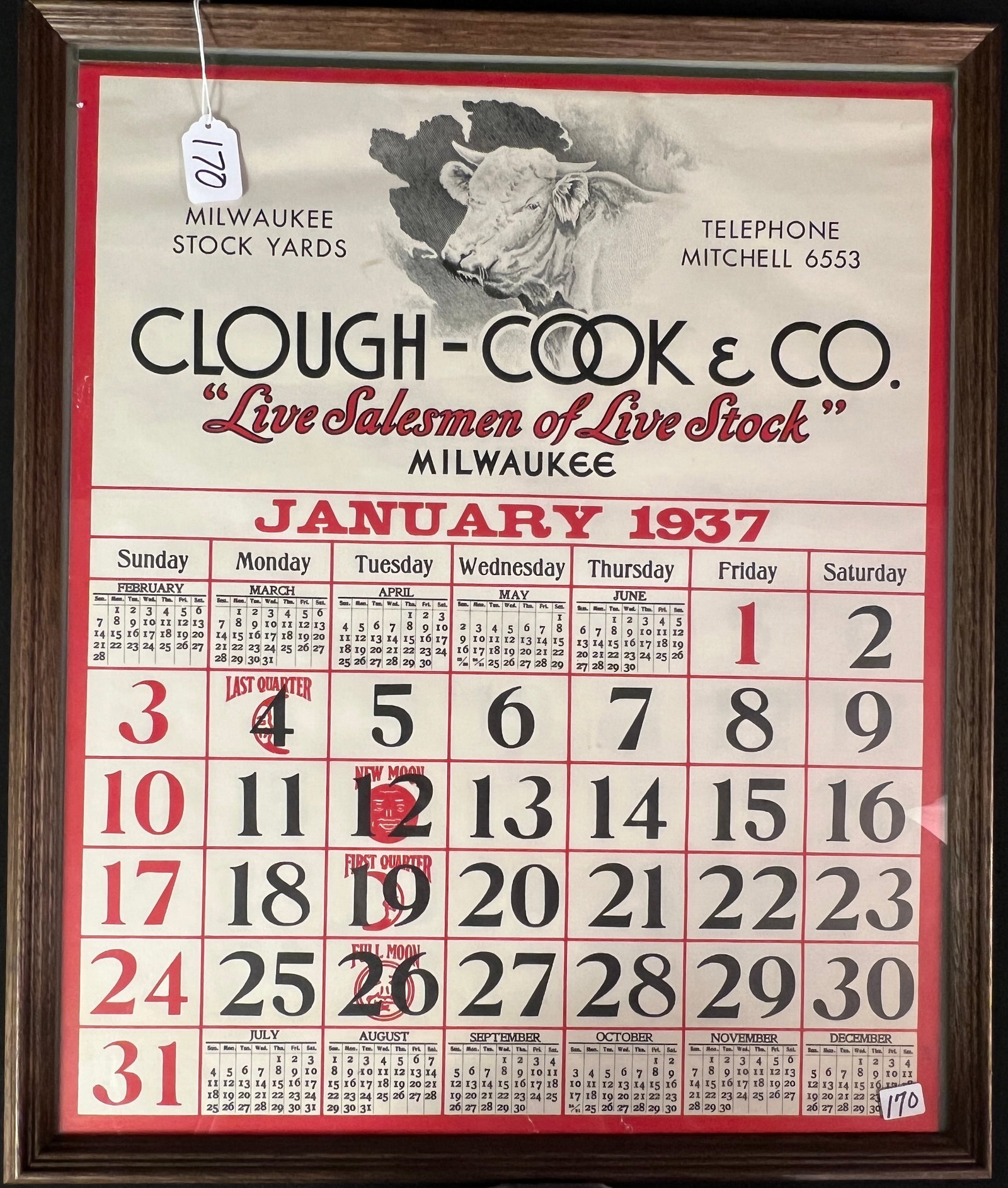 Clough-Cook & Co. 1937 Calendar for the Milwaukee Stock Yards (1 of 6)