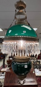 Victorian Green Case Glass Electrified Oil Chandelier