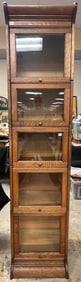 Rare 5 Section Oak Narrow Stacking Bookcase