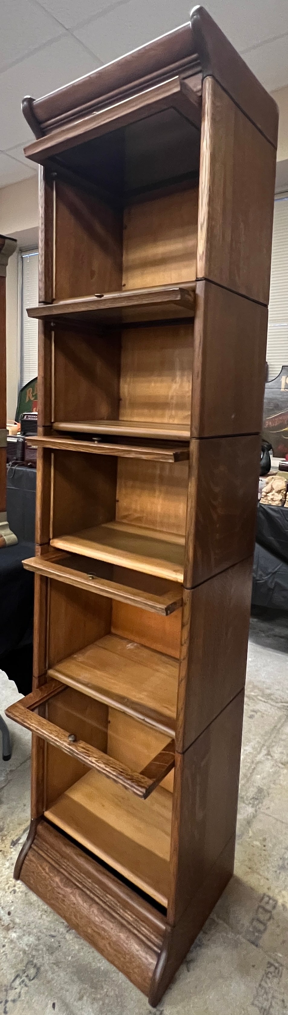 Rare 5 Section Oak Narrow Stacking Bookcase - 5