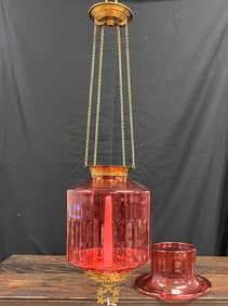Victorian Cranberry Glass Hanging Candle Light