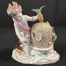 Meissen Porcelain Figurine of a Putti and Birdcage c 1770