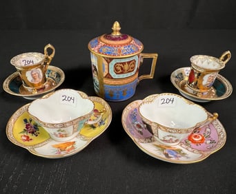 Antique Royal Vienna and Dresden Porcelain Cups and Saucers C1800's