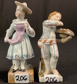 Two Antique Meissen Style Porcelain Figurines C19th Century, Elbogen, Sitzdorf