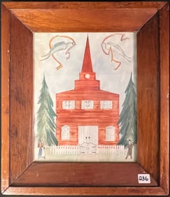 American Folk Art Watercolor C1800's, Unsigned