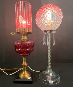 2 Electric Cranberry Glass Lamps