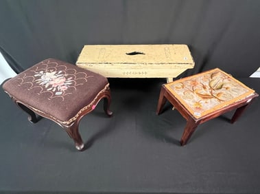 3 Antique Footstools c18th-20th Century