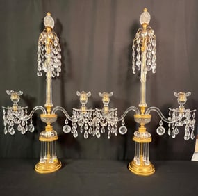 2 St. Louis Attributed  Crystal and Gilded Bronze Candelabras