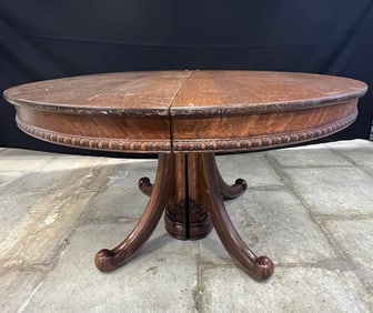 Round Oak Table with Carved Base