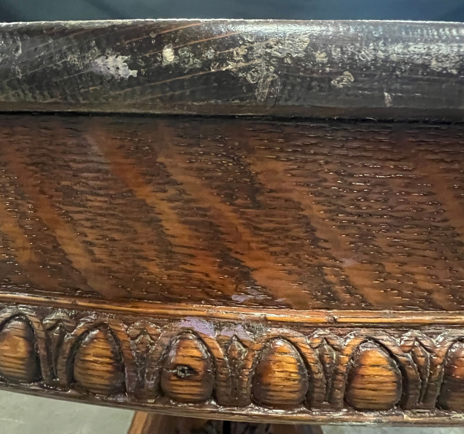 Round Oak Table with Carved Base - 4