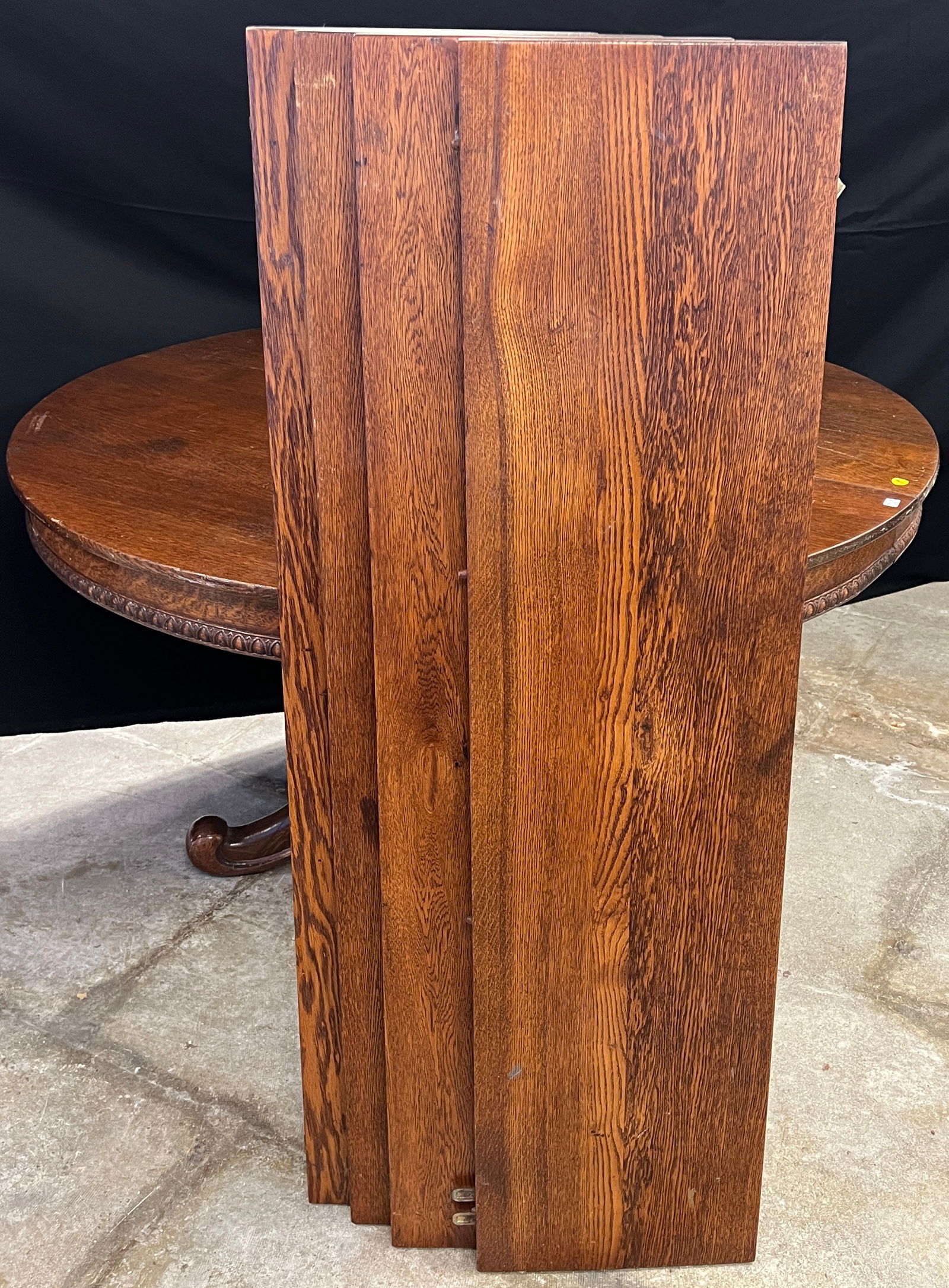 Round Oak Table with Carved Base - 7