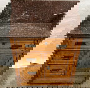 Oak 3 Drawer Chip Carved Marble Top Commode