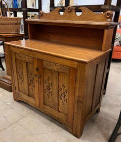 Country Oak Double Door Kitchen Work Cabinet c1890
