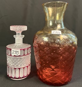 Amberina Vase and Victorian Scent Bottle