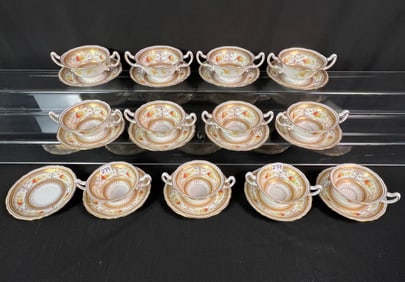 12 Vintage Pointons, England Boulion Cups with Saucers