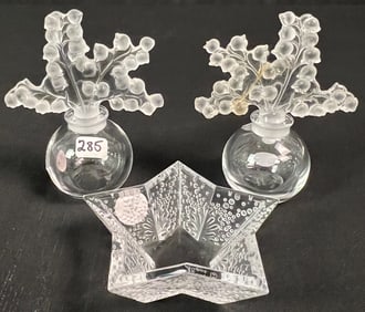 Pair of Lalique Perfume Bottles and Star Dish