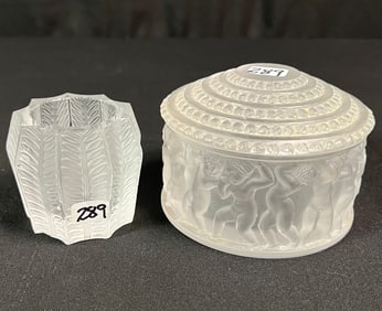 Lalique "Enfants" Powder Jar and Lalique Jamaique Candle Holder