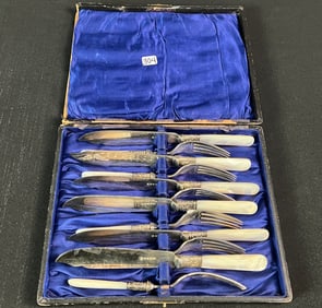 Mother of Pearl Sterling and Silverplate Fish Set