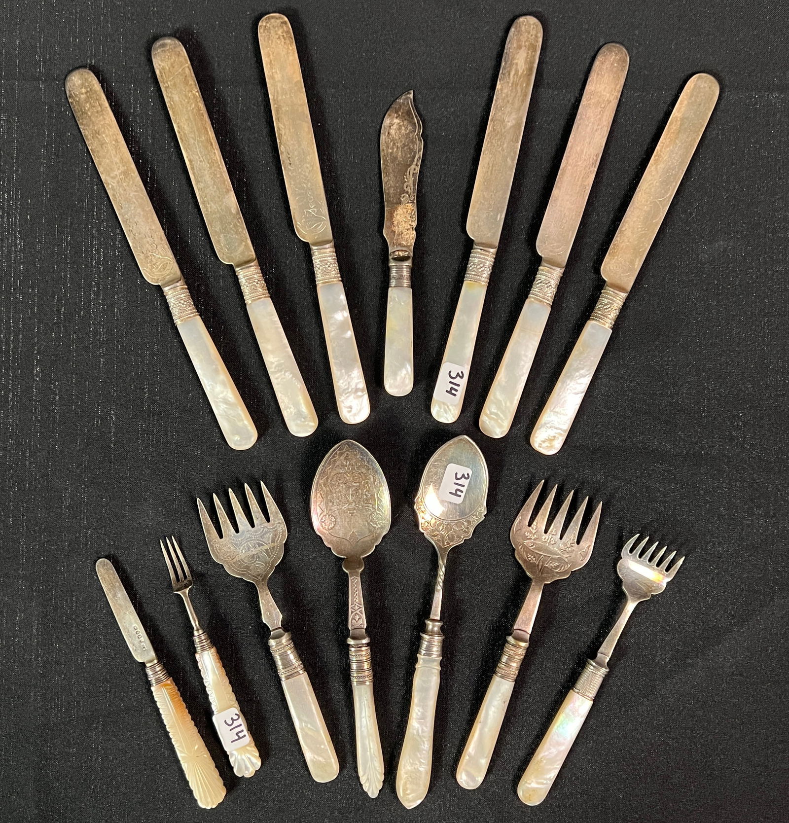 Victorian Mother of Pearl and Silver Fish Serving Utensils (1 of 8)