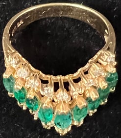 14K Yellow Gold Emeralds and Diamond Ring