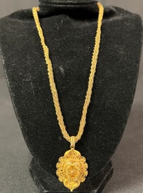 10K Filagree Pendant and Wire Mesh Chain