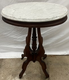 Oval Walnut Victorian Marble Top Table