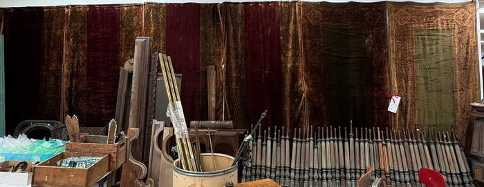 Victorian Mohair Paisley Curtains and Brass Accessories