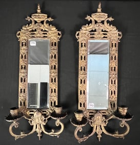 Pair of Gilt Bronze Duel Candle Wall Sconces