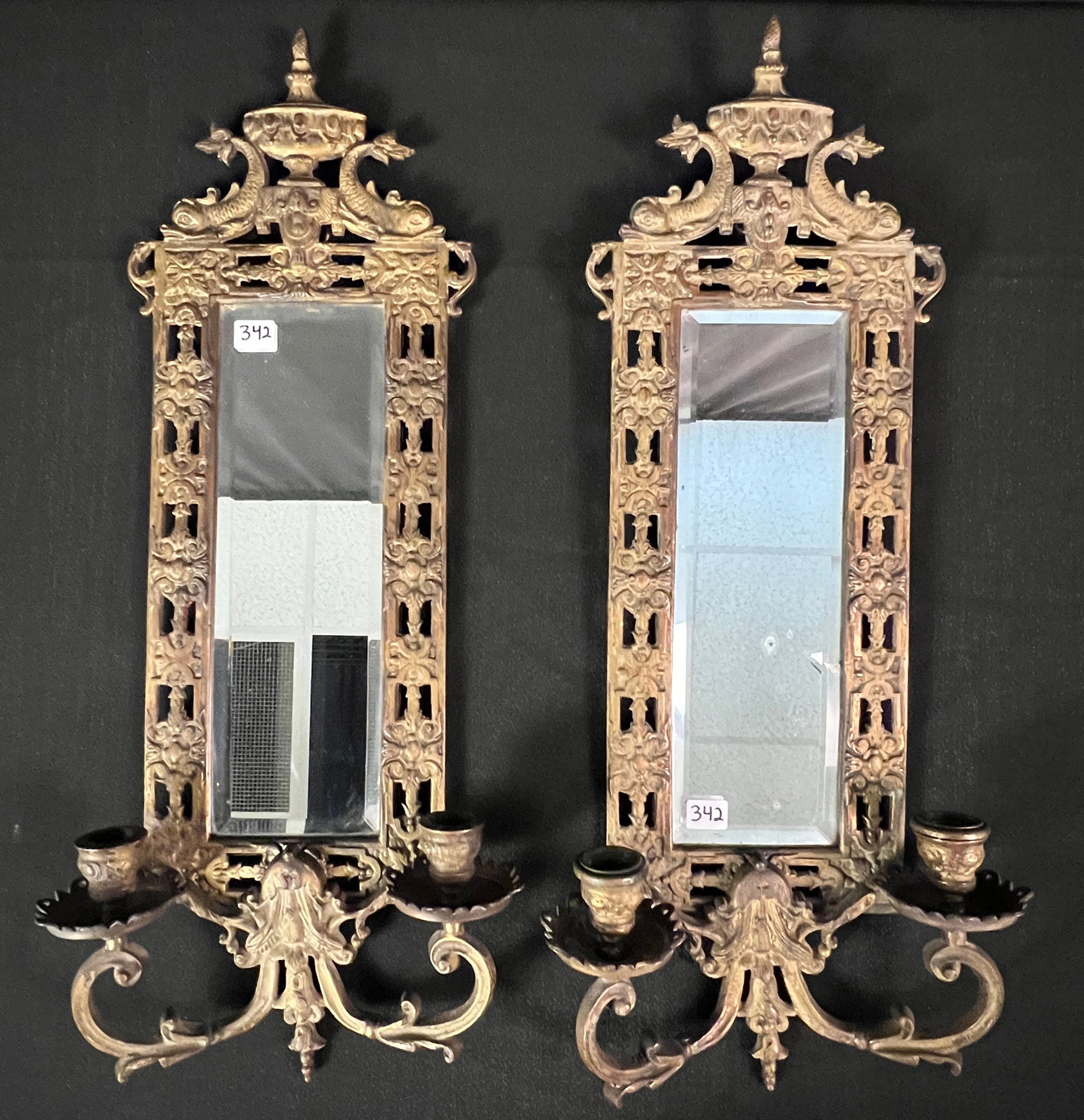 Pair of Gilt Bronze Duel Candle Wall Sconces (1 of 6)