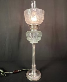 English Oil Lamp w/ Acid Etched Shade