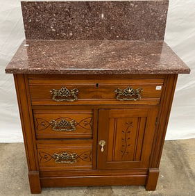 3 Drawer Marble Top Commode Carved, c1890