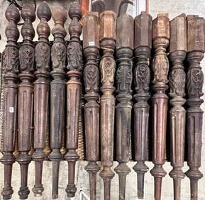 12 Hand Carved Walnut Staircase Spindles c1850's