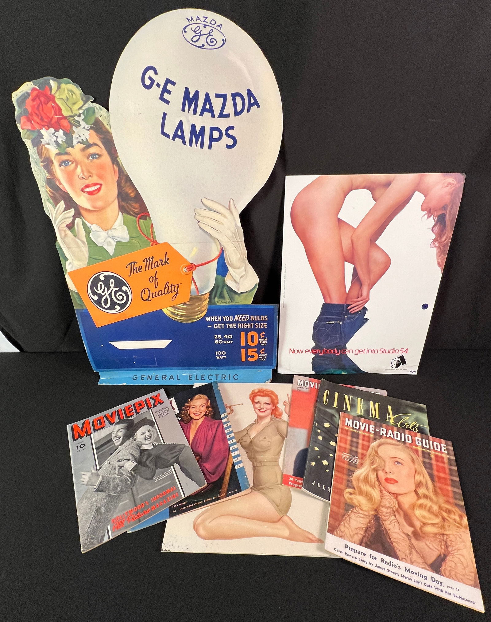 Varga Girl Print, Studio 54 Advertisement and Group of Magazines (1 of 11)