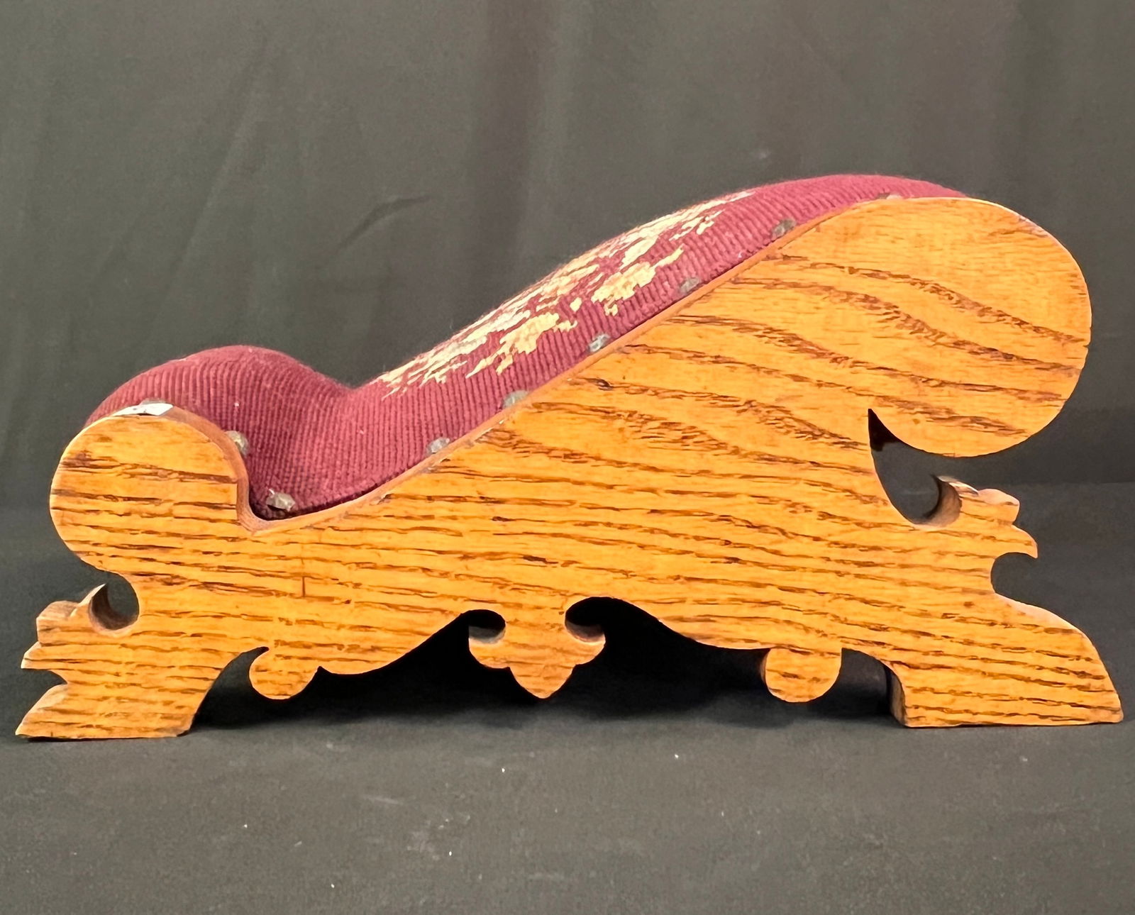 Oak Floral Needlepoint Foot Stool - 4