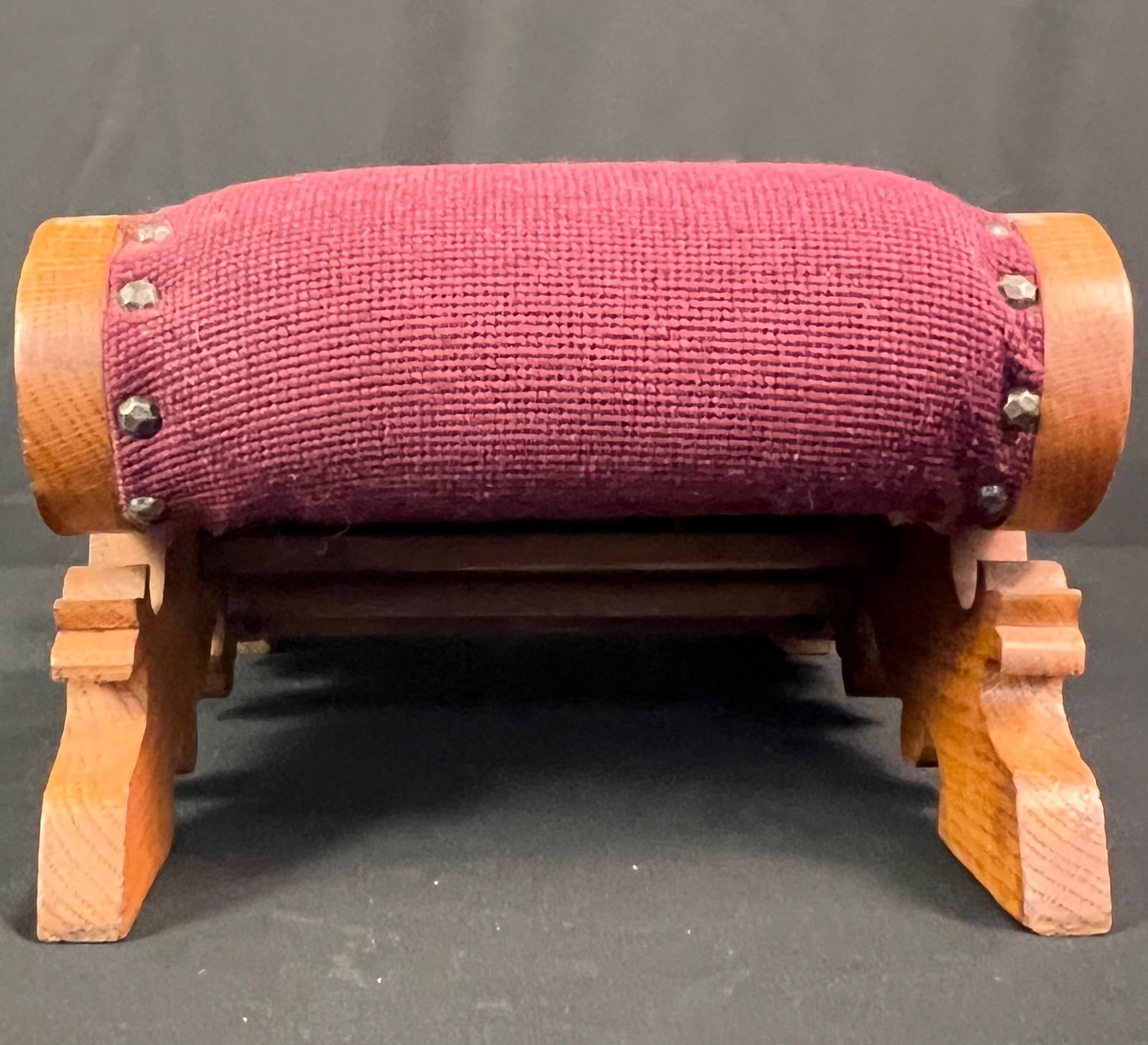 Oak Floral Needlepoint Foot Stool - 5