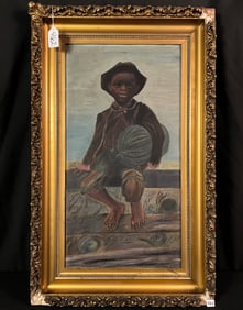 Victorian Oil on Board Of Black Boy, signed c1890's