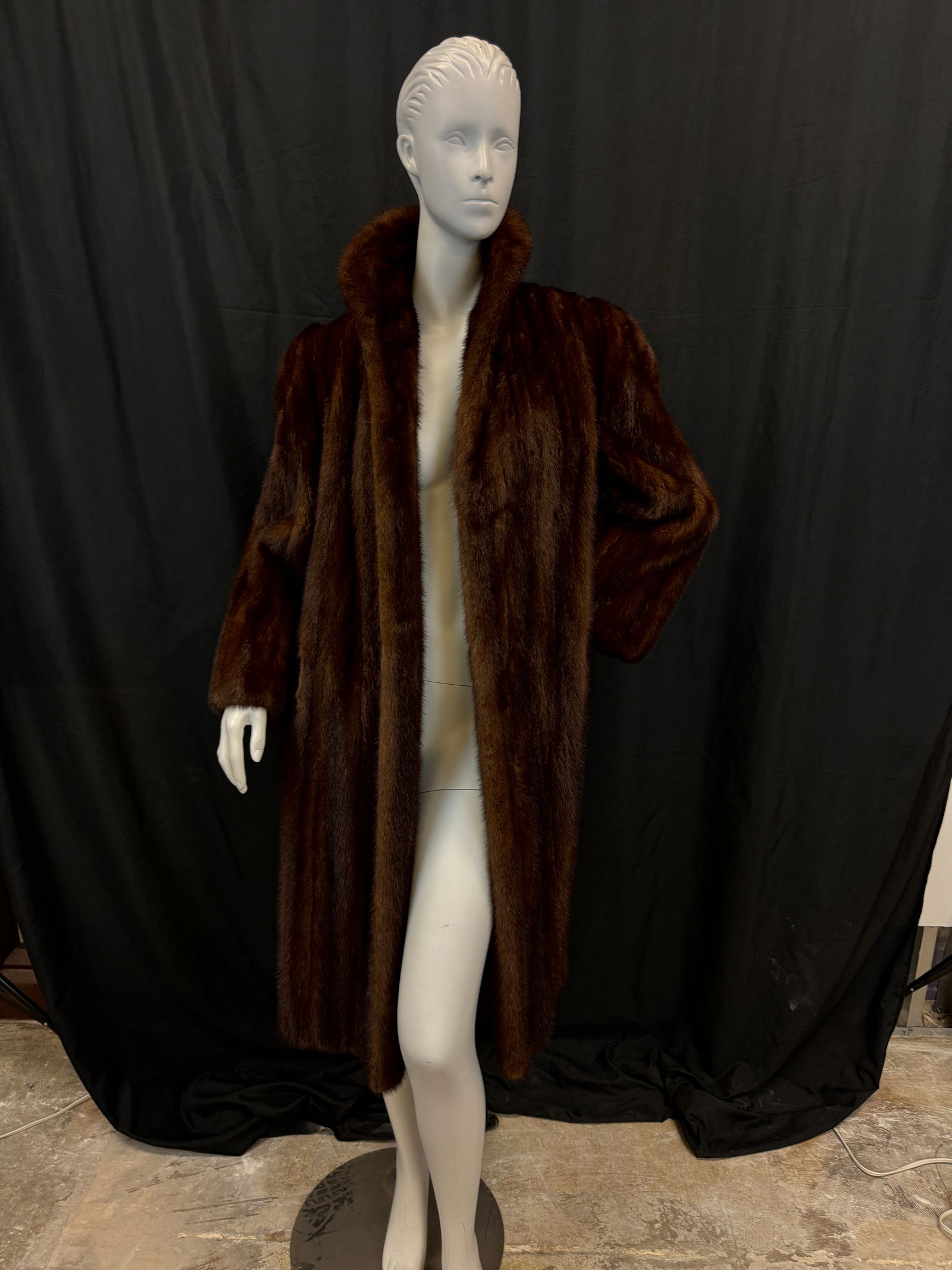 Vintage 1950's Chocolate Mink Coat: A Vintage shawl collared 3/4 length mink coat c 1950's in excellent condition.