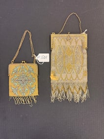 Two Antique French Micro Beaded Ladies Purses