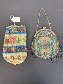 2 Antique Ladies Beaded Purses c1900