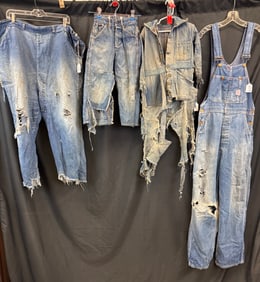 Group of Vintage Women's and Kids Distresses Blue Jeans 1940/50's