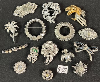 Vintage group of 15 Rhinestone Brooches and Pins c1920-50's