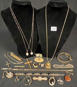 Antique Group of Gold Filled Jewelry, Lockets, Bracelets, More! c1900-1930's