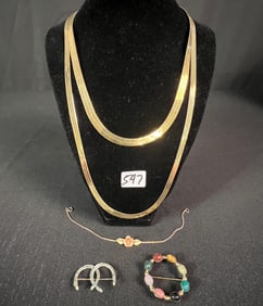 Group of Sterling Jewelry, Chains, Bracelets, Pins