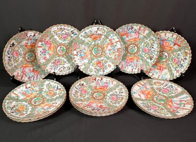 Group of Chinese Export Rose Medallion Dinner Plates