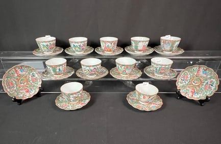 11 Rose Medallion Handleless Cups and Saucers