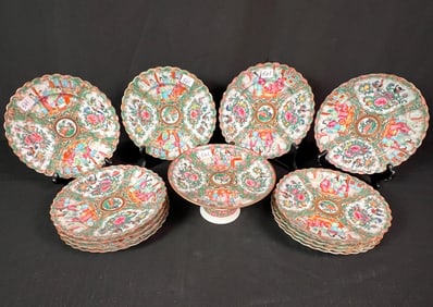 12 Rose Medallion Dessert Plates and Compote