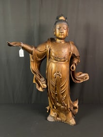 Hand Carved Plaster over Wood Guanyin Statue c.18/19th century